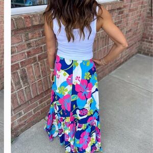 eesome , Floral Blue and Pink Maxi Skirt. New with tags!